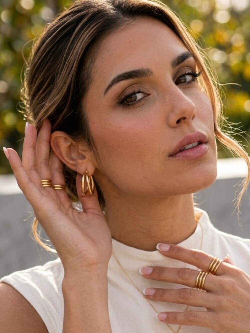 18K Gold Plated 316L Steel Chunky Double C Split Hoop Earrings 1" - Picture 11 of 16